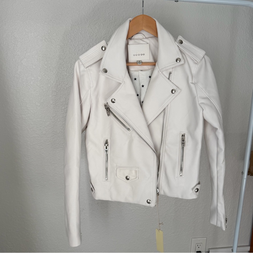 Blank NYC Off-White Faux Leather Moto Jacket with Silver Hardware